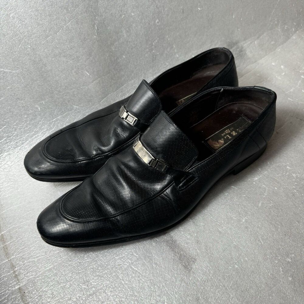 MINT Mezlan Men's 10 Perforated Leather Black Slip On Horsebit Loafer Dress Shoe